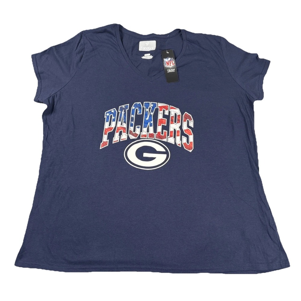 Women's Green Bay Packers Navy Banner Wave V-Neck T-Shirt NFL Fanatics 3XL